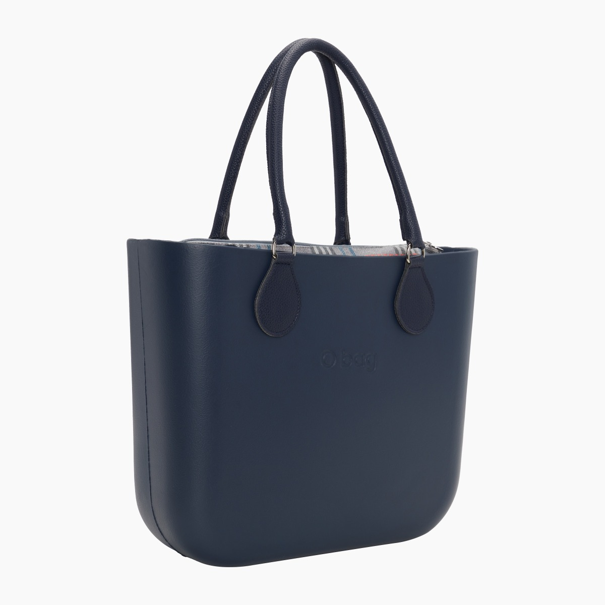 O bag con asas midi con aro y bolsa de tejido escocés oscuro - O bag Official Website