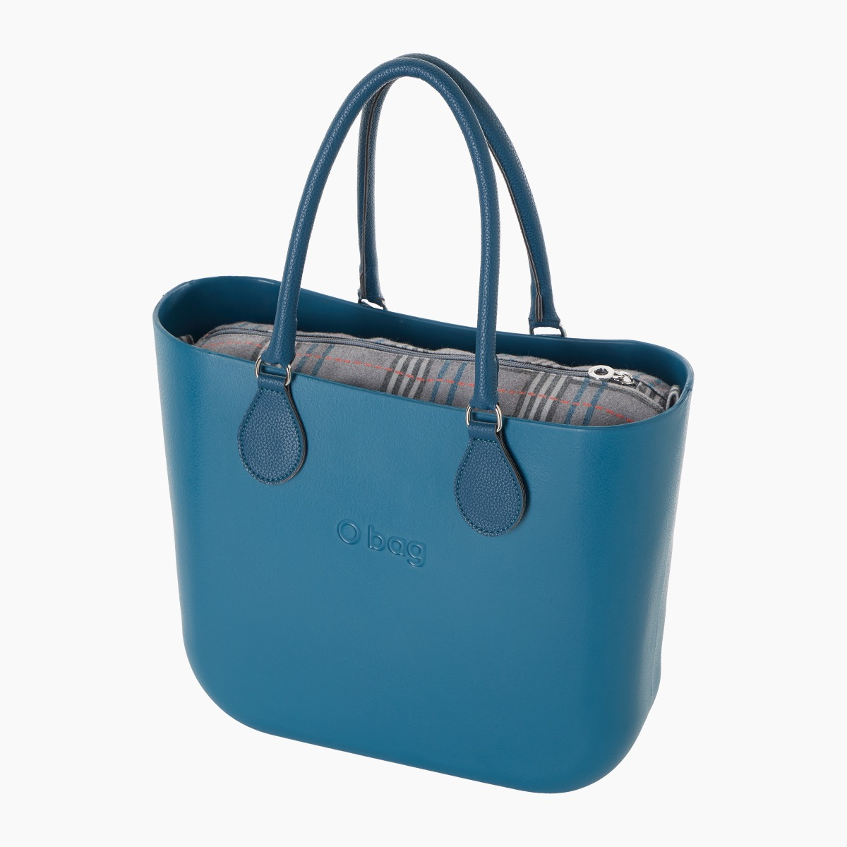 O bag con asas midi con aro y bolsa de tejido escocés oscuro - O bag Official Website