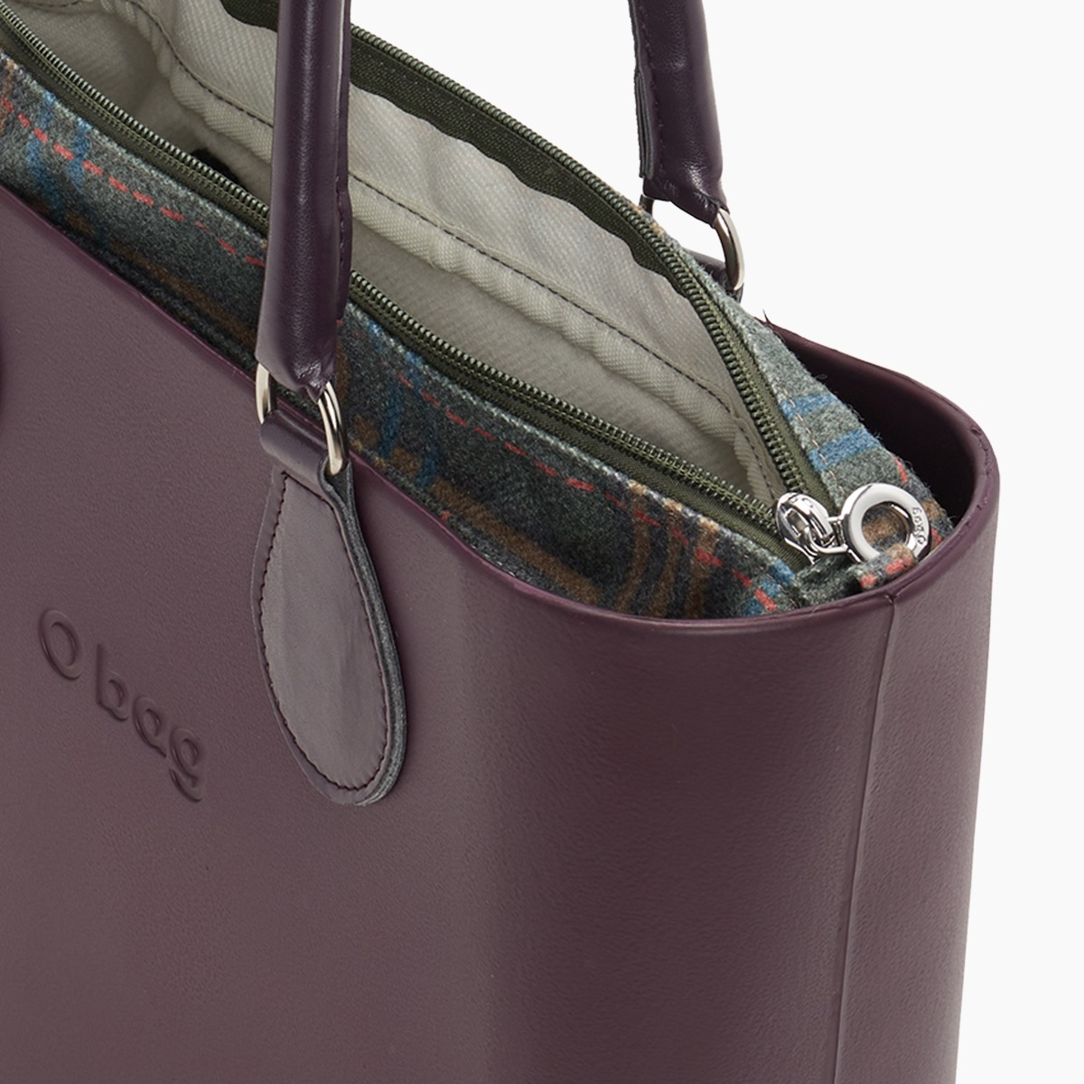 O bag mini con asa midi con aro y bolsa de tejido escocés - O bag Official Website