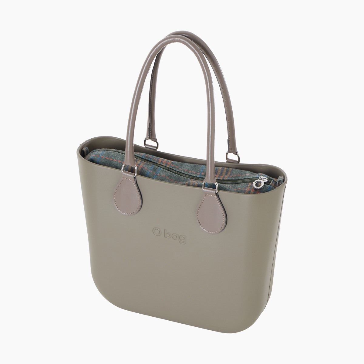 O bag mini con asa midi con aro y bolsa de tejido escocés - O bag Official Website