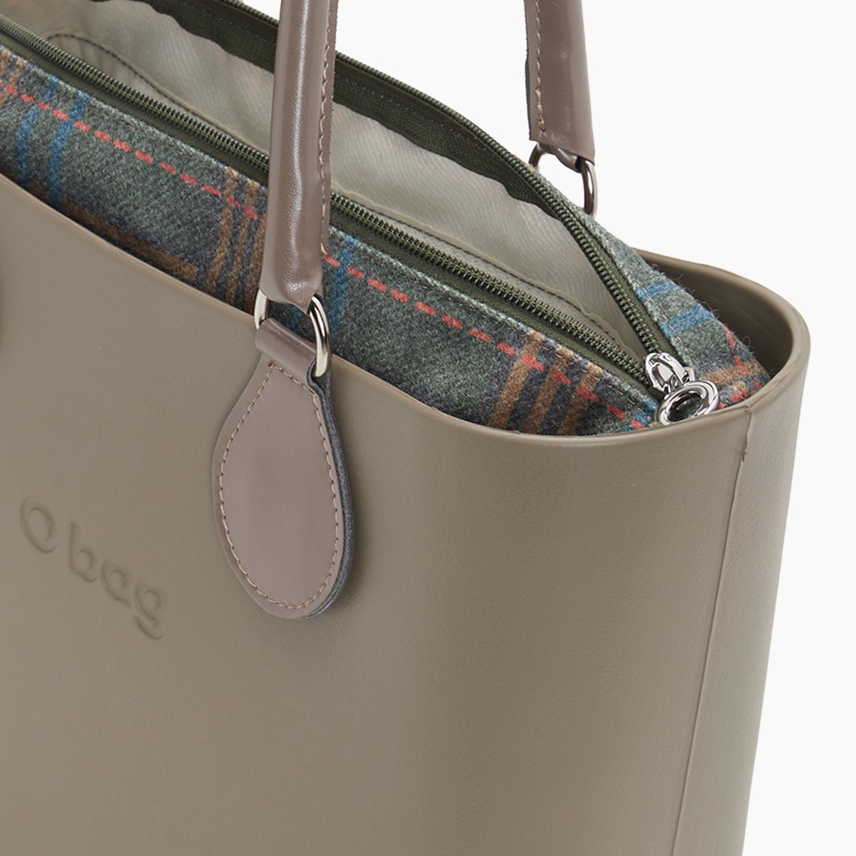 O bag mini con asa midi con aro y bolsa de tejido escocés - O bag Official Website