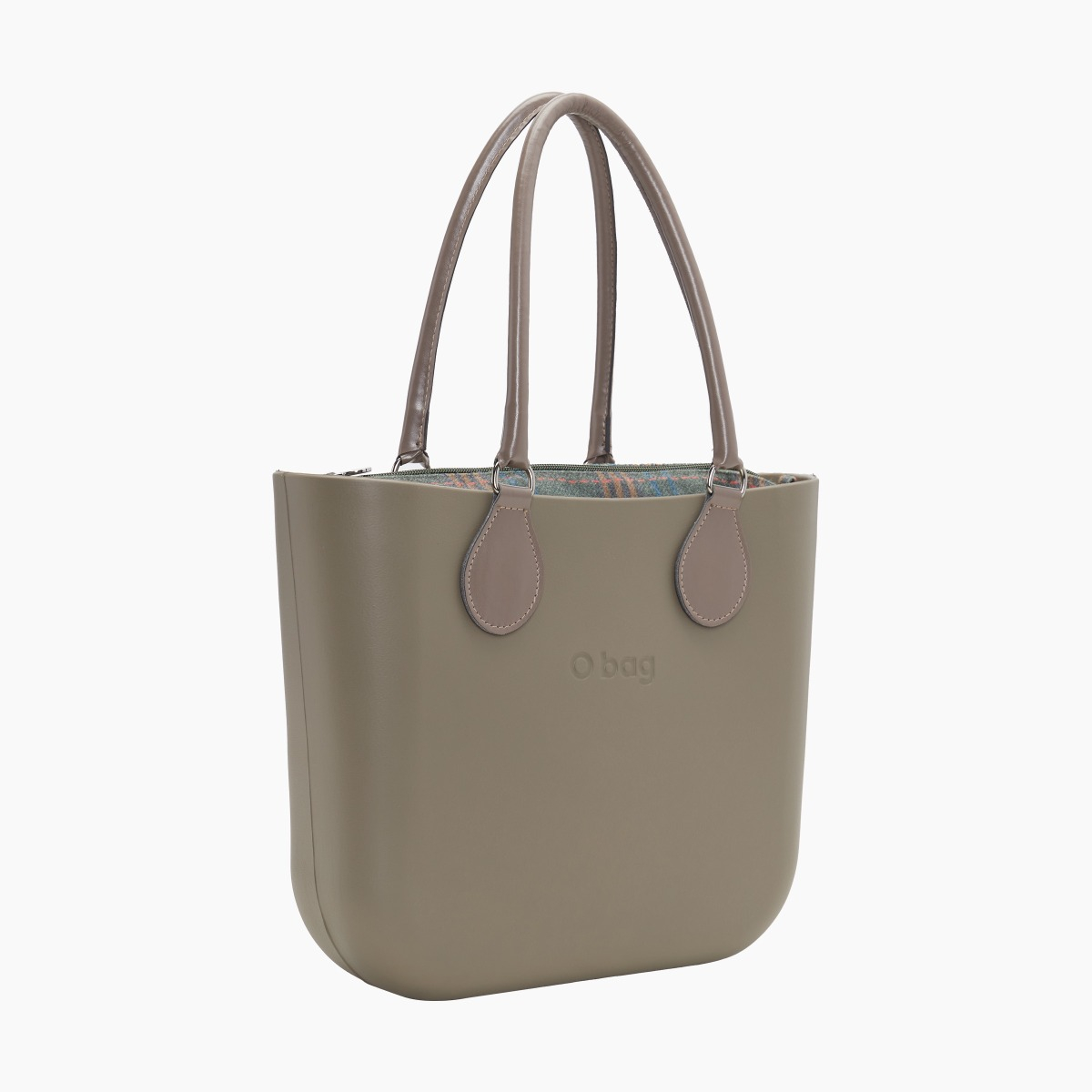 O bag mini con asa midi con aro y bolsa de tejido escocés - O bag Official Website