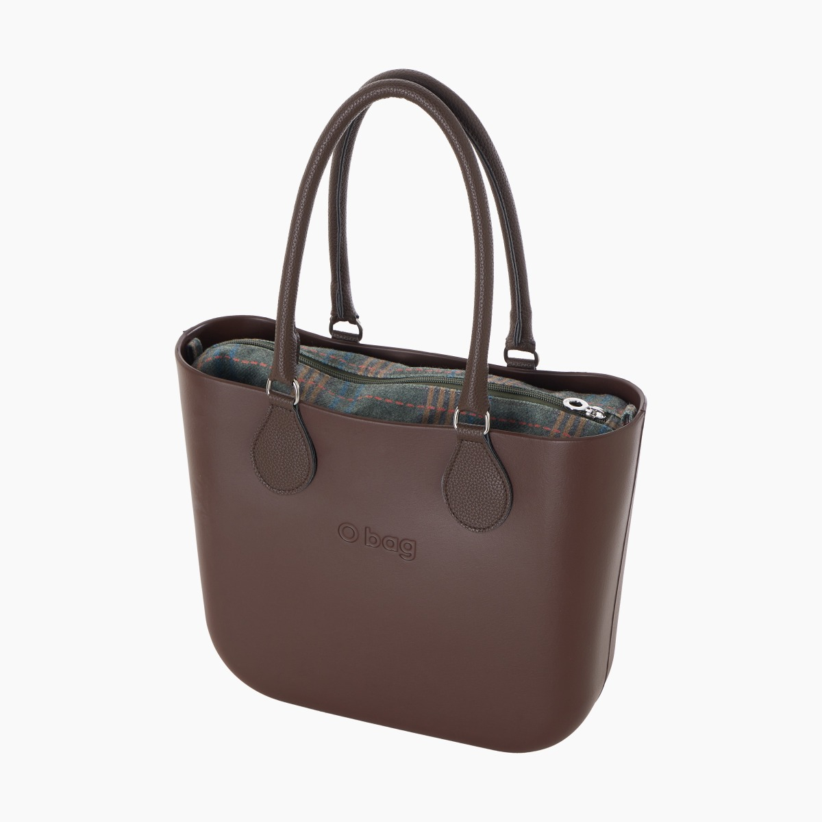 O bag mini con asa midi con aro y bolsa de tejido escocés - O bag Official Website