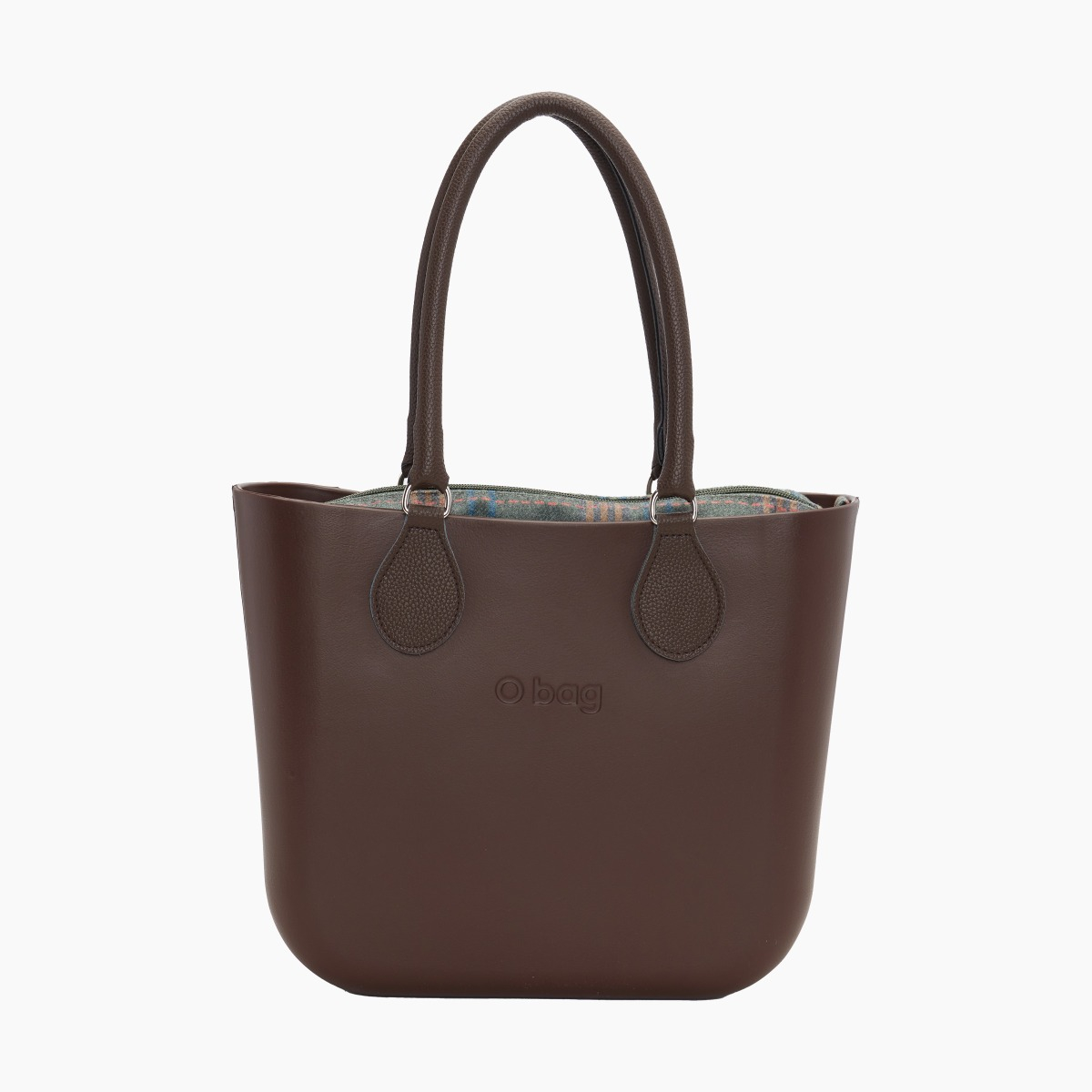 O bag mini con asa midi con aro y bolsa de tejido escocés - O bag Official Website