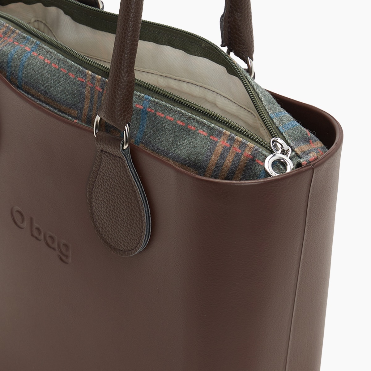 O bag mini con asa midi con aro y bolsa de tejido escocés - O bag Official Website