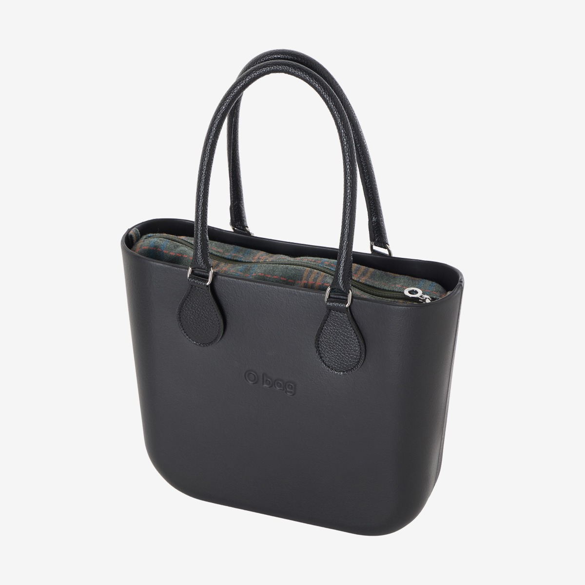 O bag mini con asa midi con aro y bolsa de tejido escocés - O bag Official Website