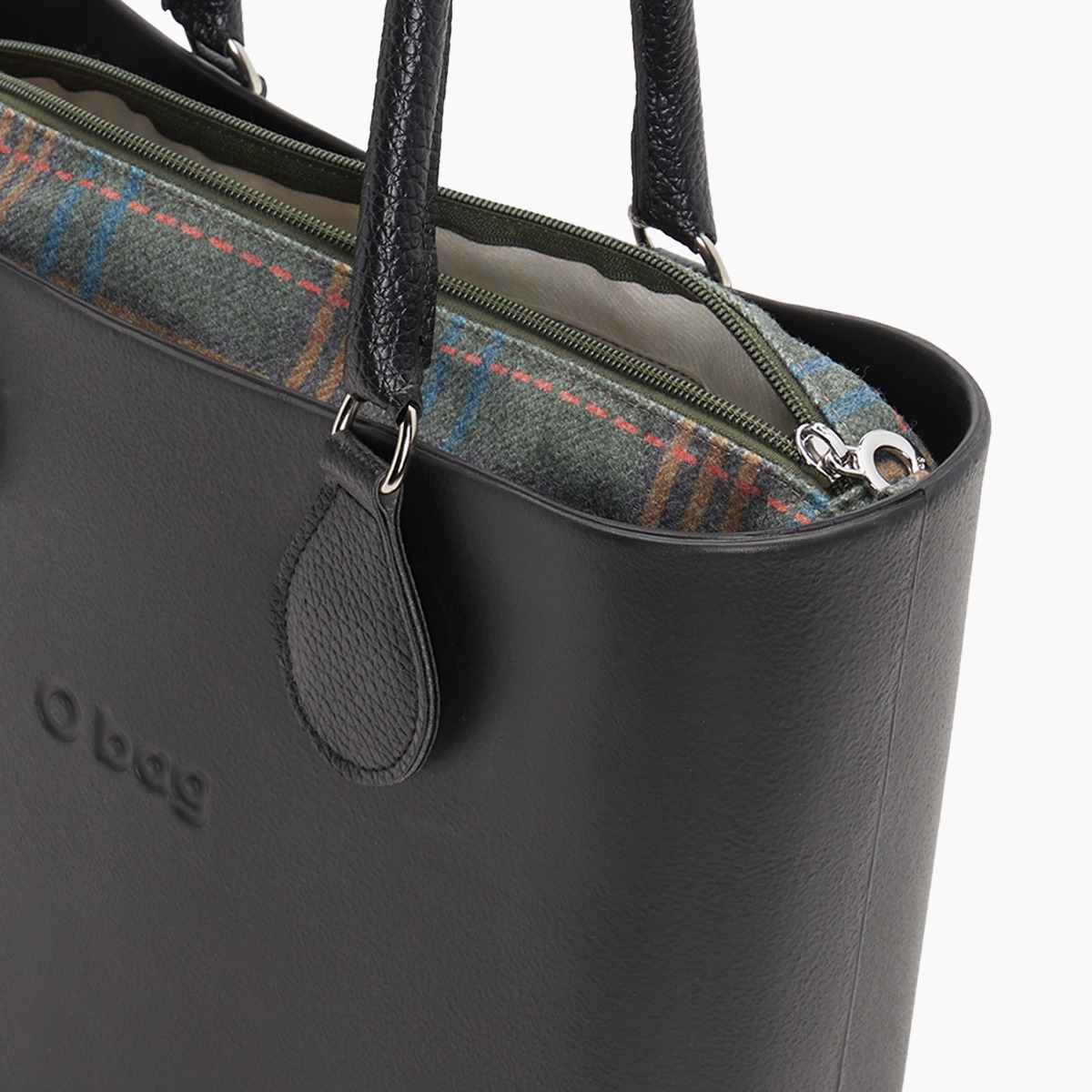 O bag mini con asa midi con aro y bolsa de tejido escocés - O bag Official Website