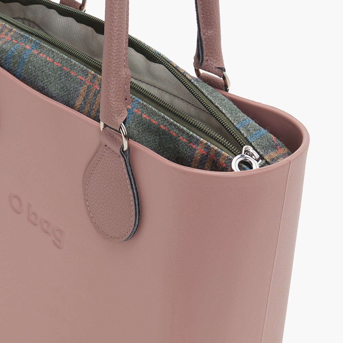 O bag mini con asa midi con aro y bolsa de tejido escocés - O bag Official Website
