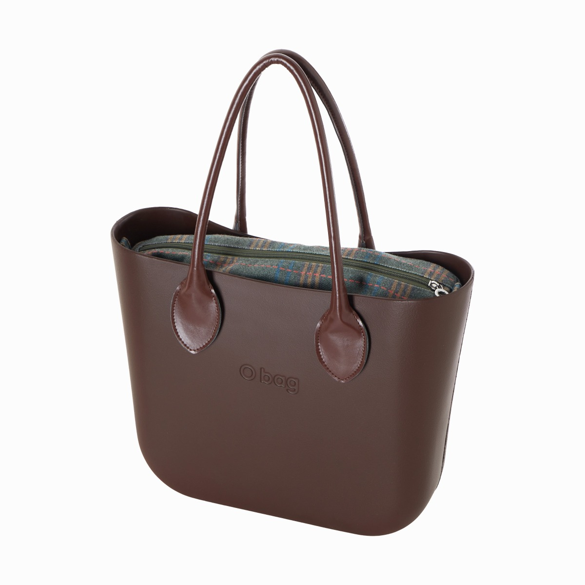 O bag con asa larga en forma de corazón y bolsa de tejido escocés - O bag Official Website