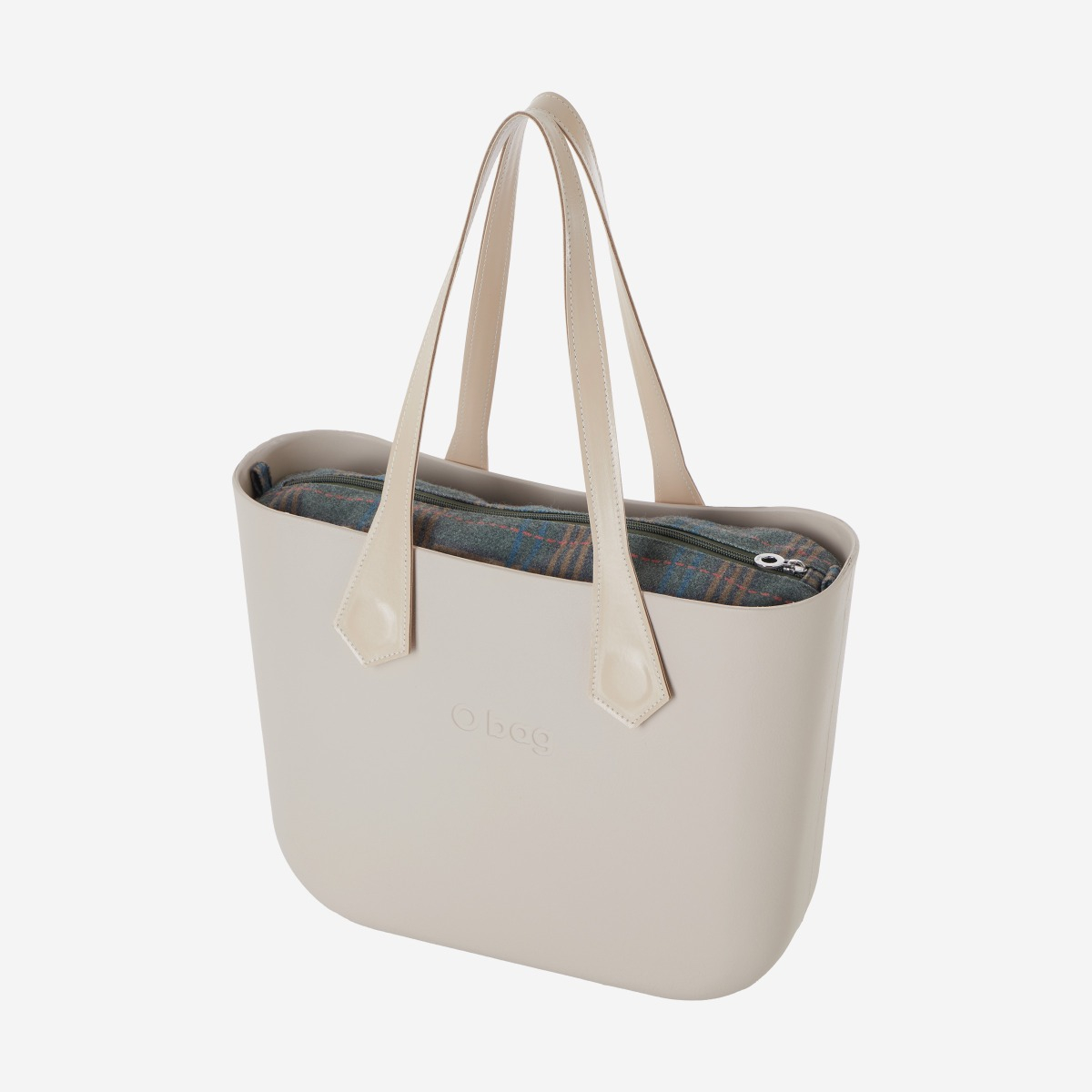 O bag con asa larga en punta y bolsa de tejido escocés - O bag Official Website