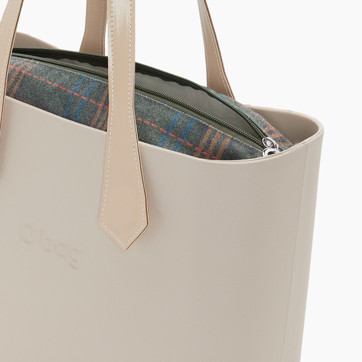 O bag con asa larga en punta y bolsa de tejido escocés - O bag Official Website