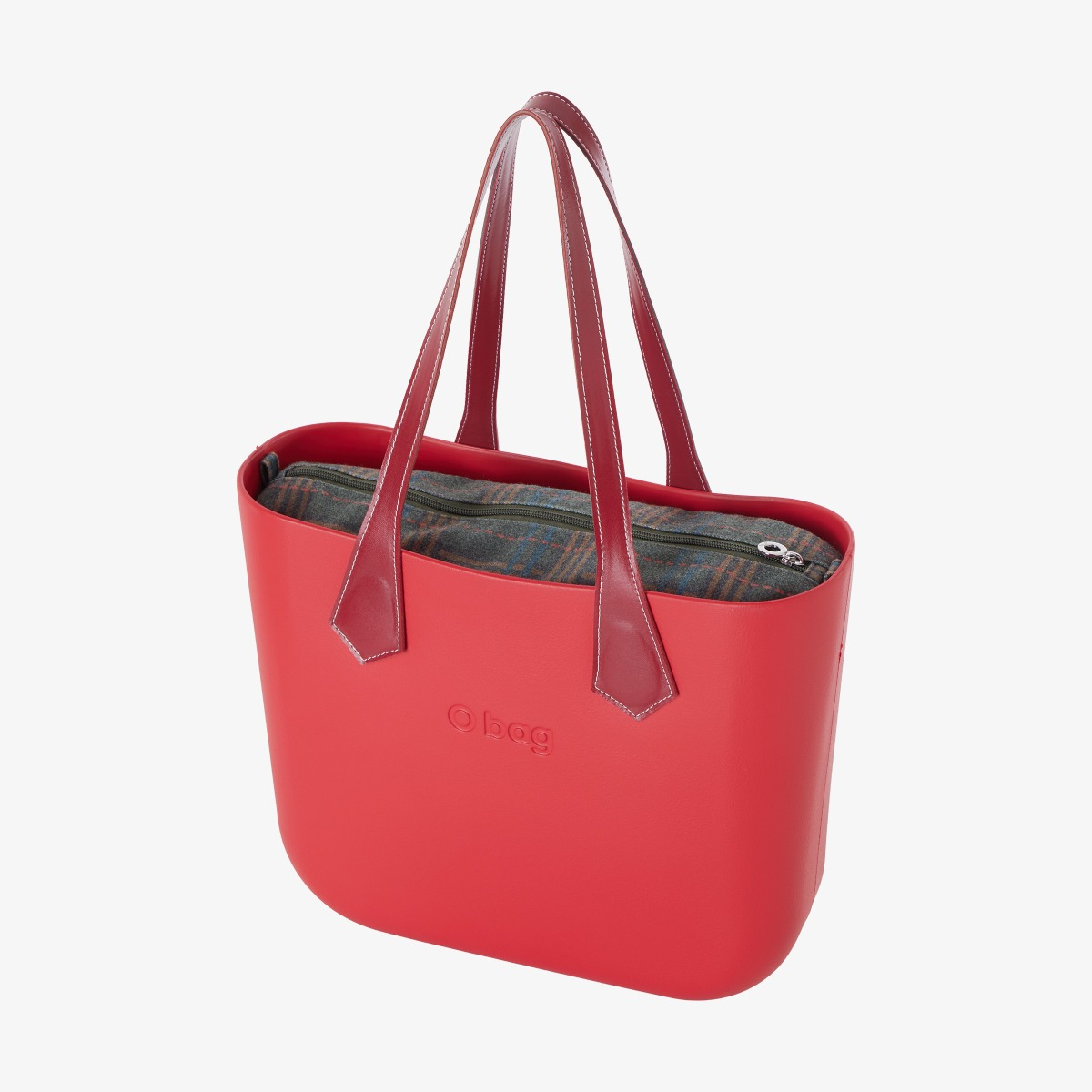 O bag con asa larga en punta y bolsa de tejido escocés - O bag Official Website