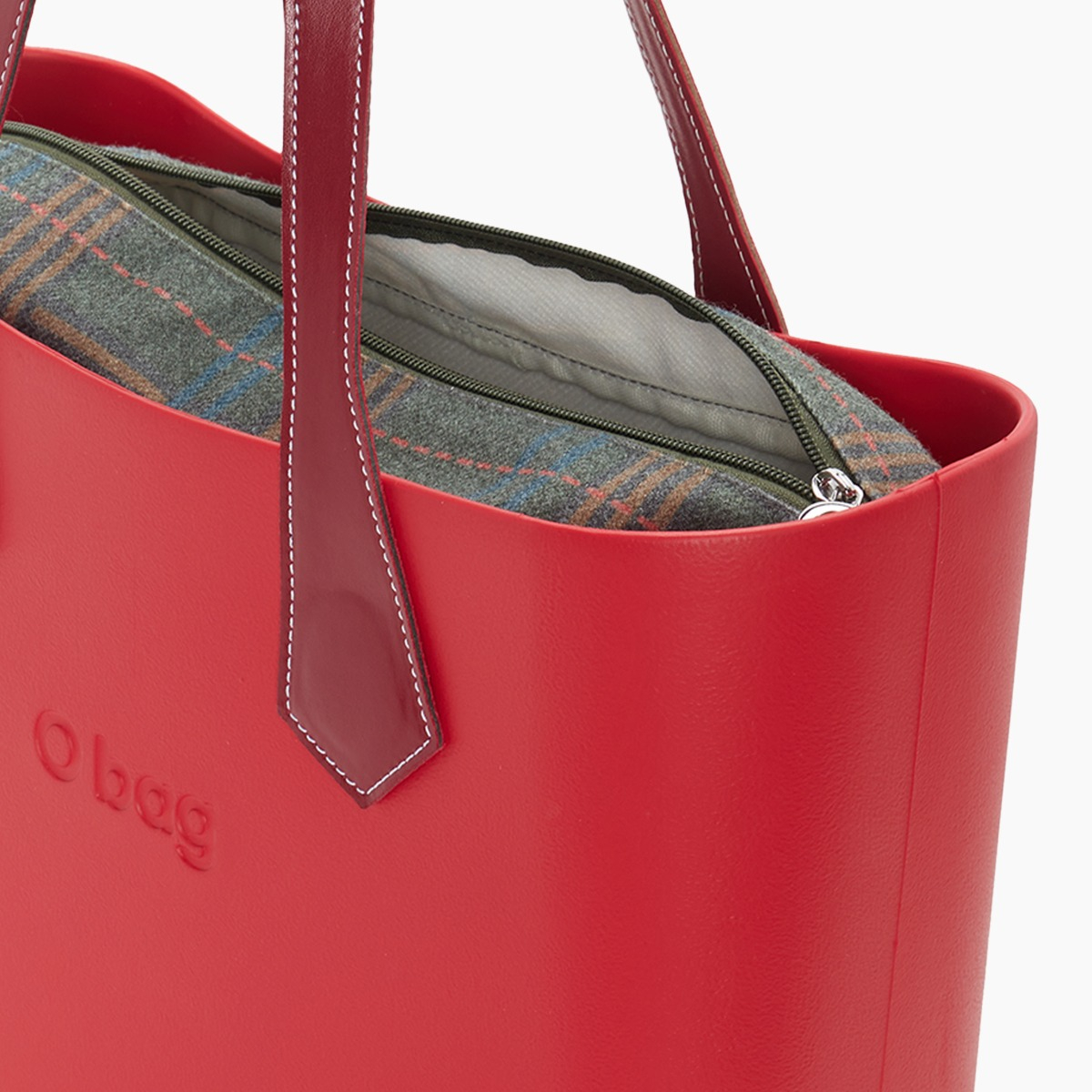 O bag con asa larga en punta y bolsa de tejido escocés - O bag Official Website