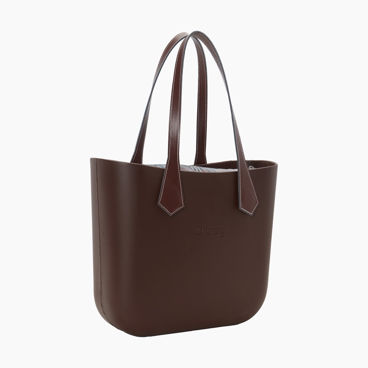 O bag con asa larga en punta y bolsa de tejido escocés oscuro - O bag Official Website