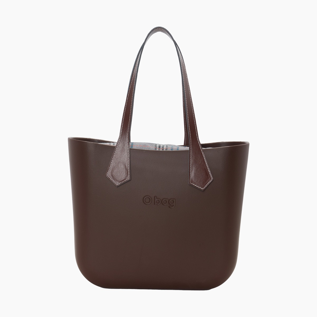 O bag con asa larga en punta y bolsa de tejido escocés oscuro - O bag Official Website