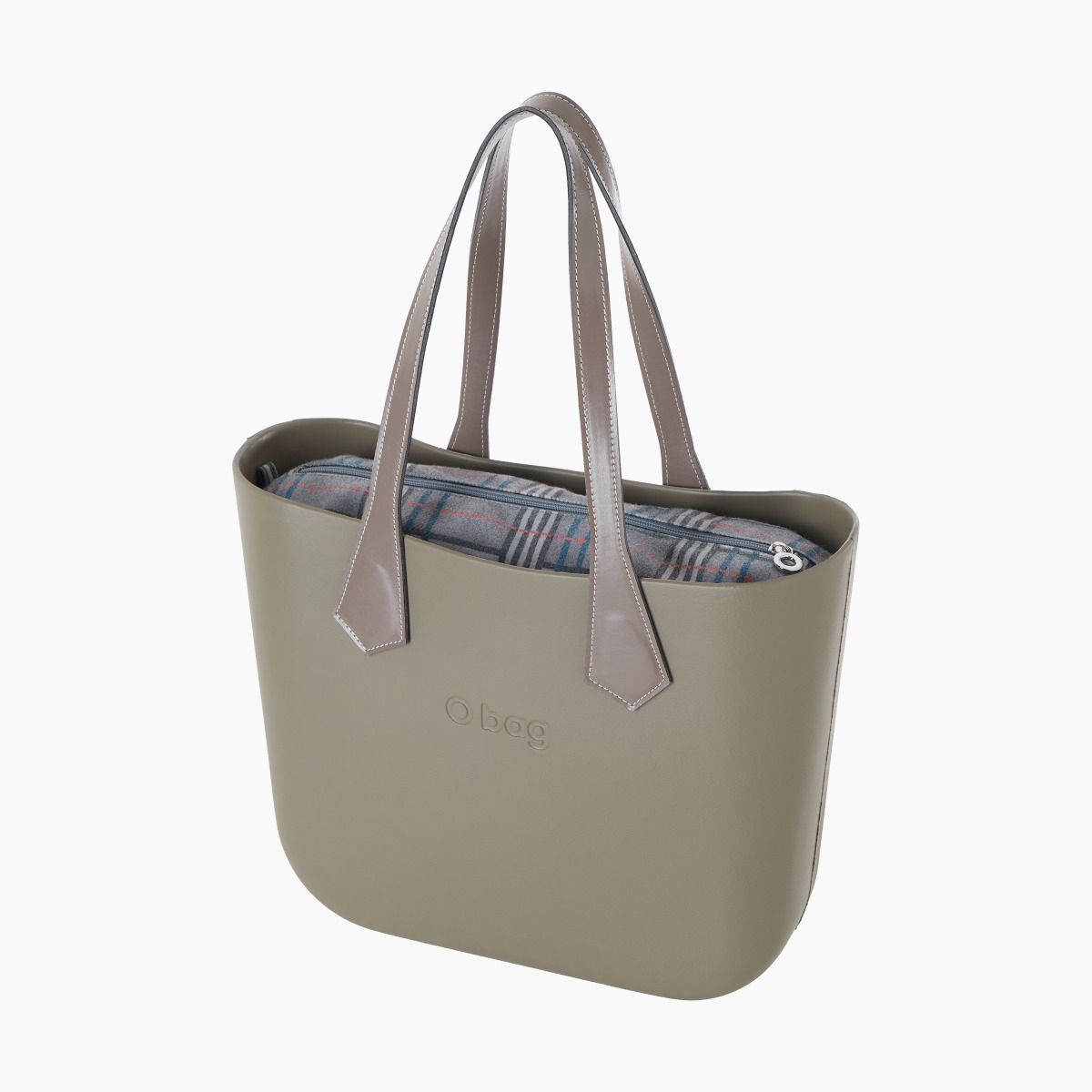 O bag con asa larga en punta y bolsa de tejido escocés oscuro - O bag Official Website