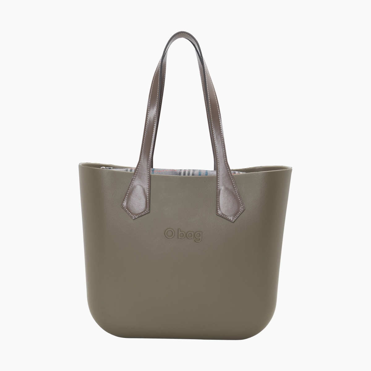 O bag con asa larga en punta y bolsa de tejido escocés oscuro - O bag Official Website