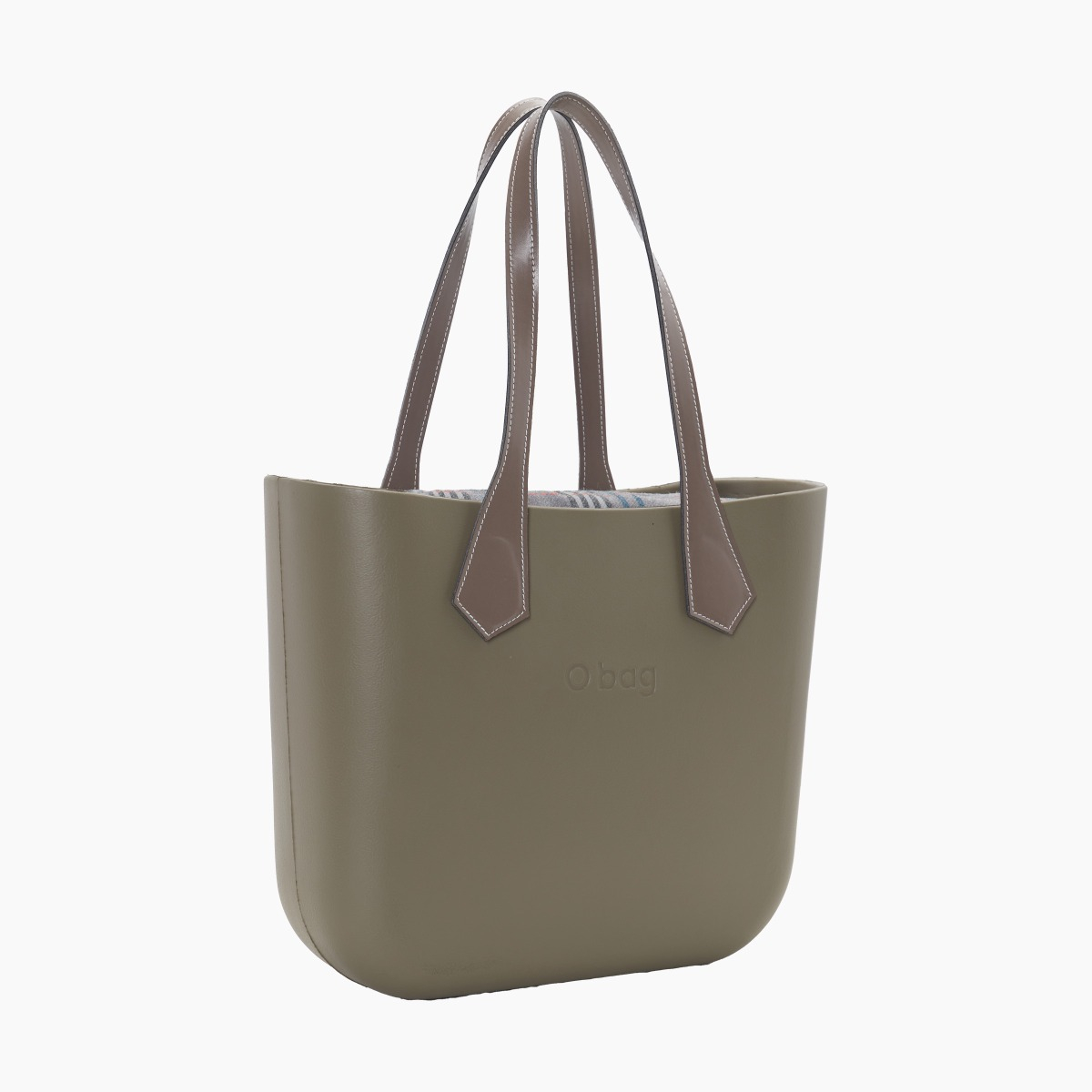 O bag con asa larga en punta y bolsa de tejido escocés oscuro - O bag Official Website