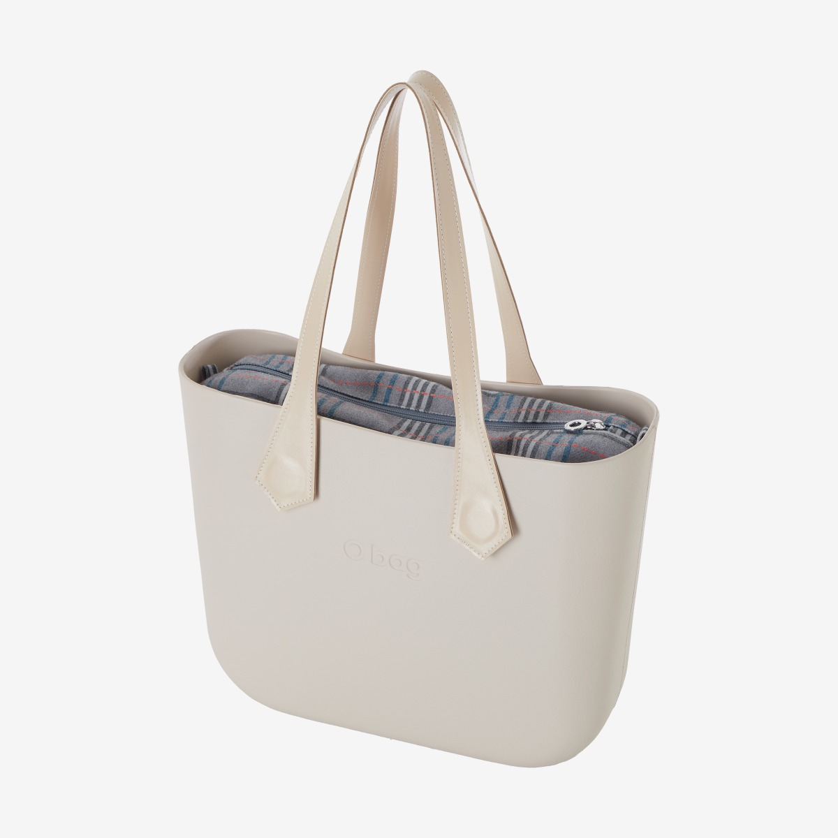 O bag con asa larga en punta y bolsa de tejido escocés oscuro - O bag Official Website