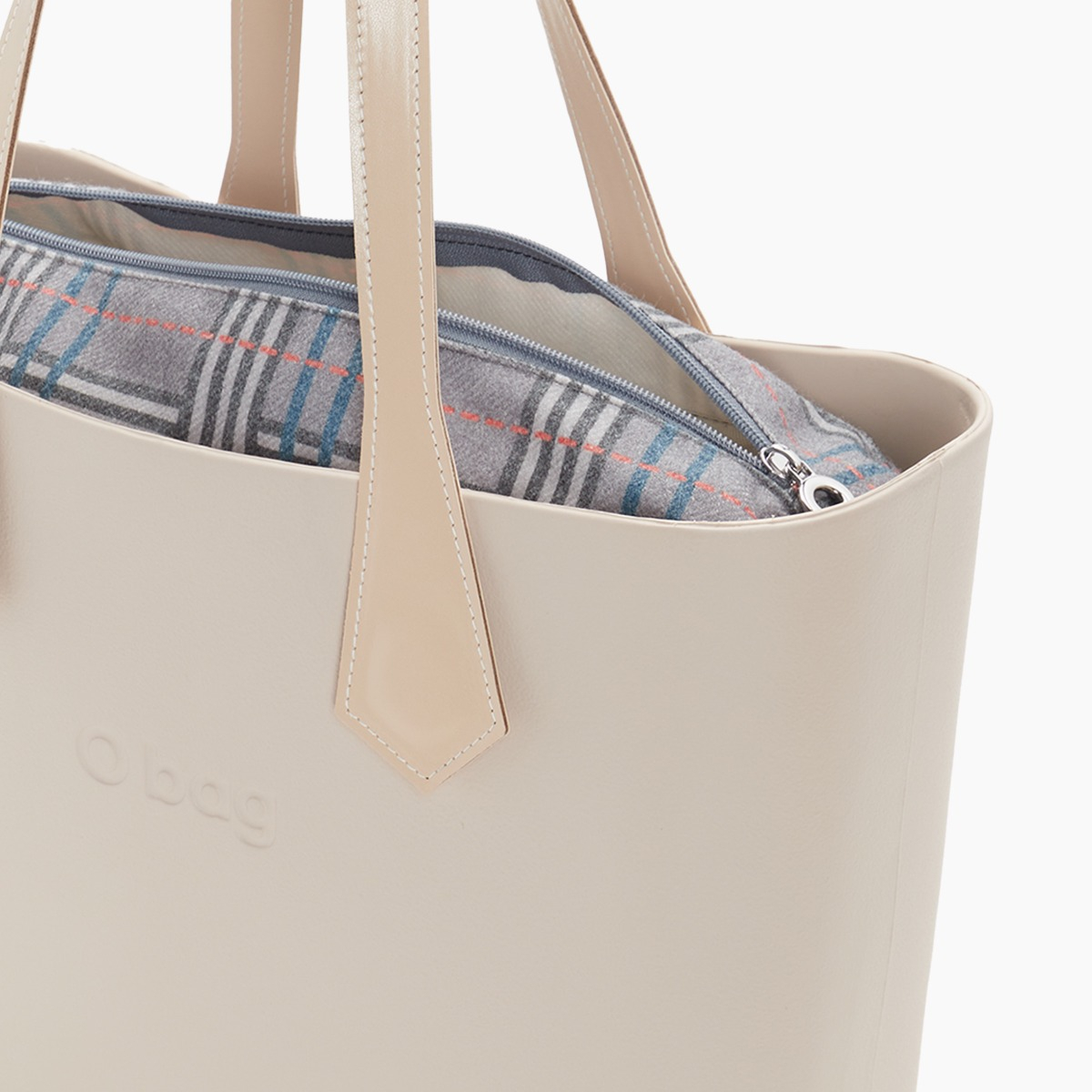 O bag con asa larga en punta y bolsa de tejido escocés oscuro - O bag Official Website