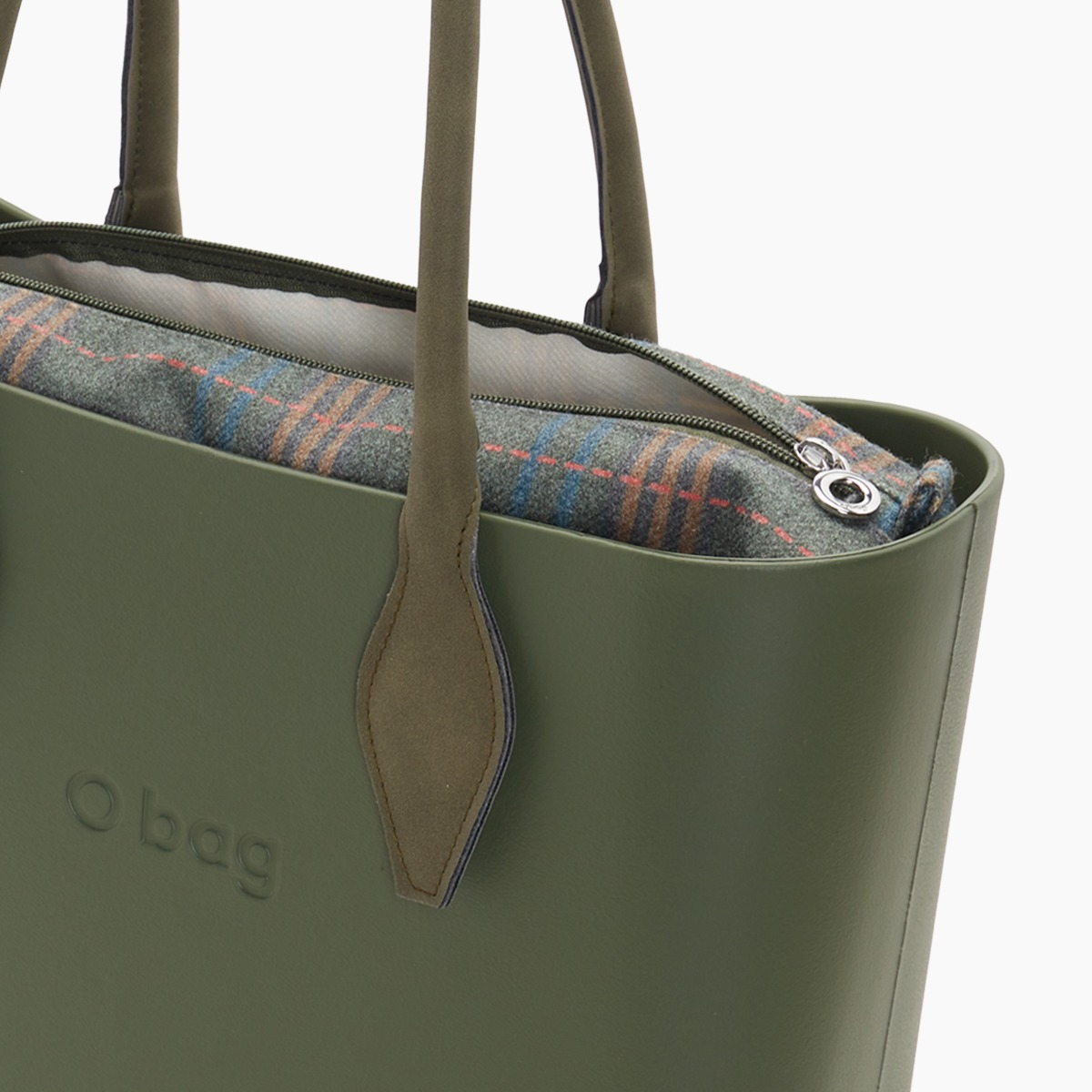 O bag con asa larga en rombo y bolsa de tejido escocés - O bag Official Website