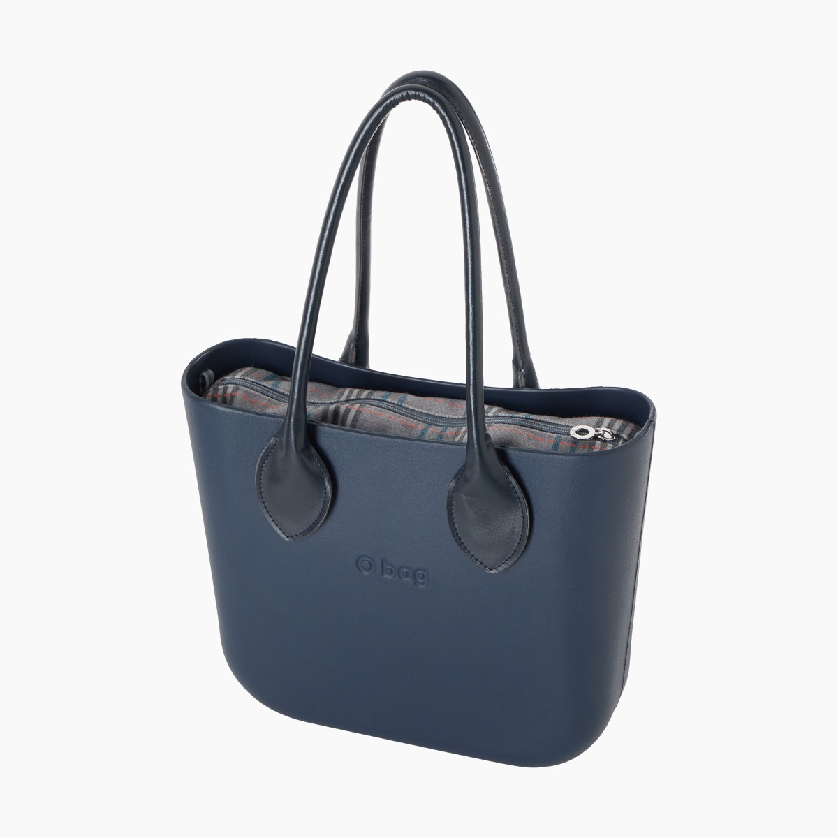 O bag mini con asa larga en forma de corazón y bolsa de tejido escocés oscuro - O bag Official Website