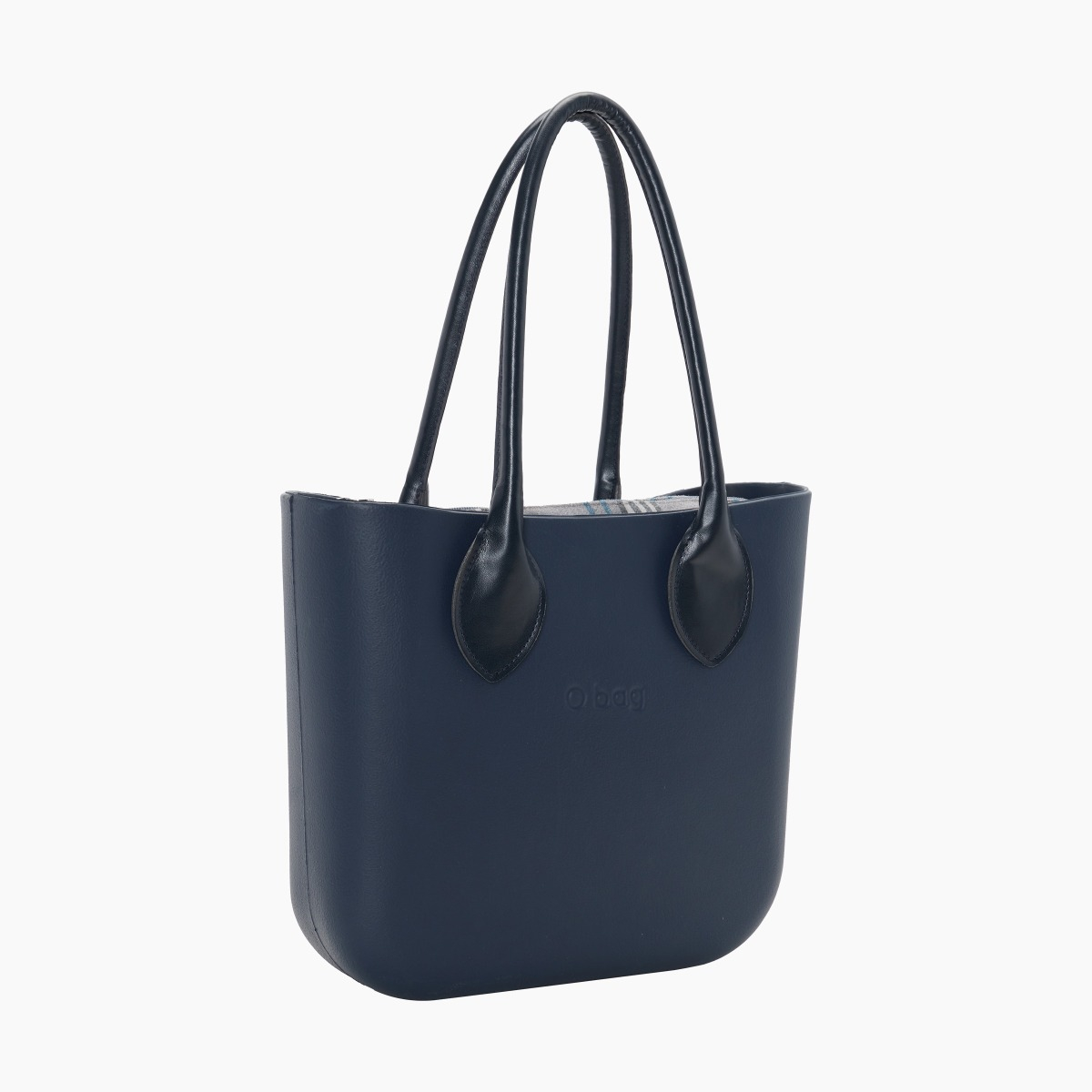 O bag mini con asa larga en forma de corazón y bolsa de tejido escocés oscuro - O bag Official Website