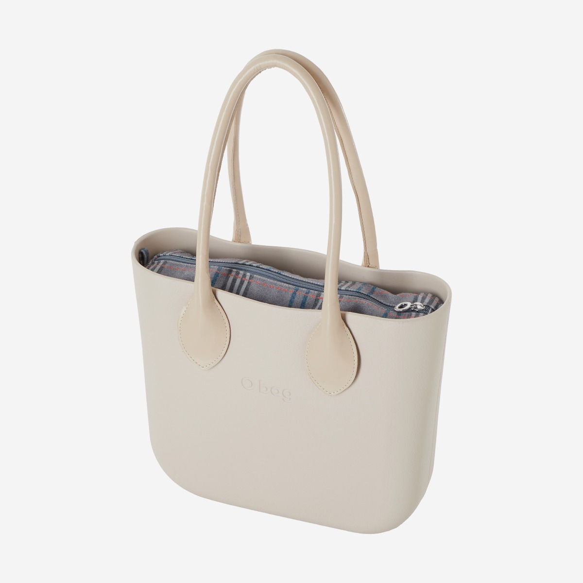 O bag mini con asa larga en forma de corazón y bolsa de tejido escocés oscuro - O bag Official Website