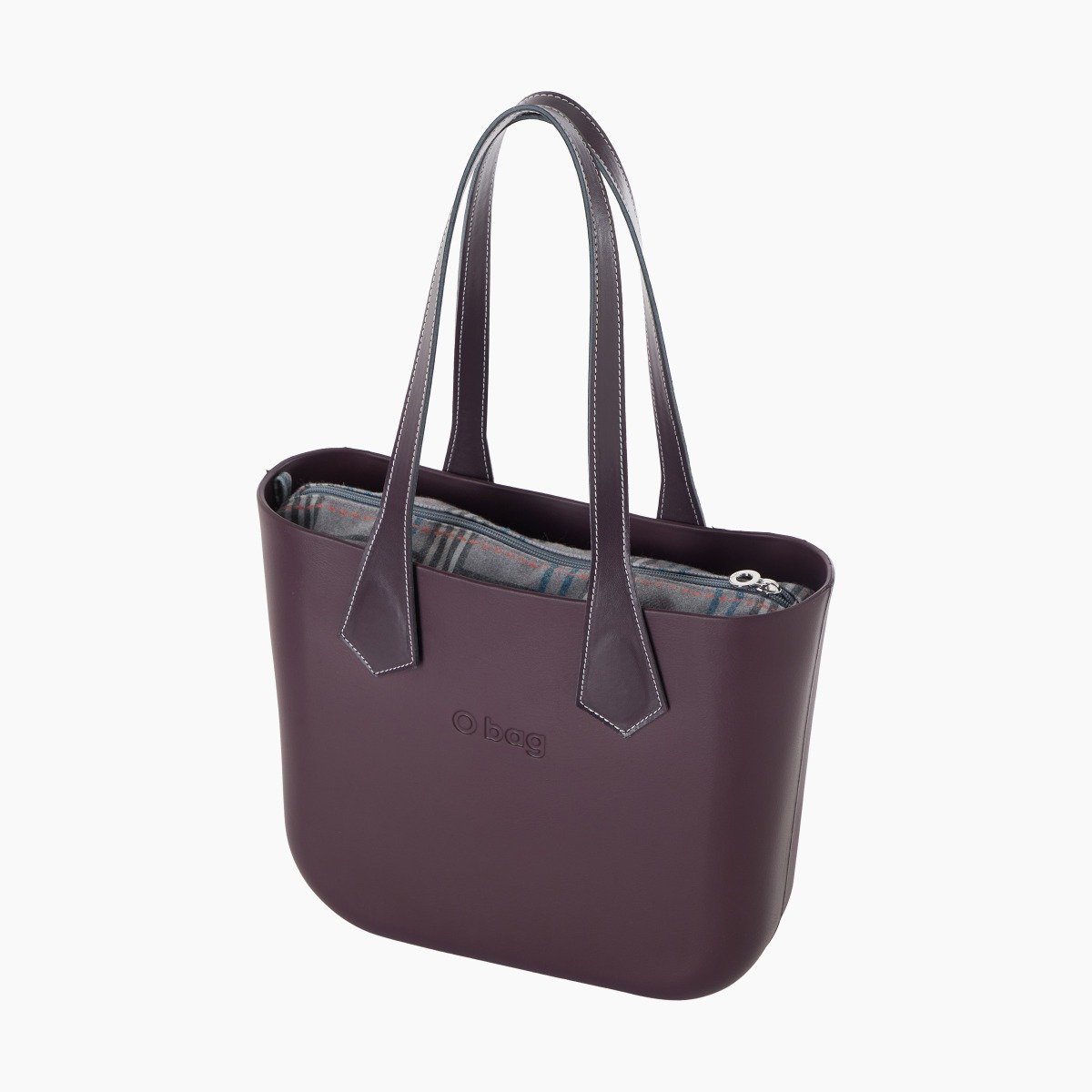 O bag mini con asa larga en punta y bolsa de tejido escocés oscuro - O bag Official Website