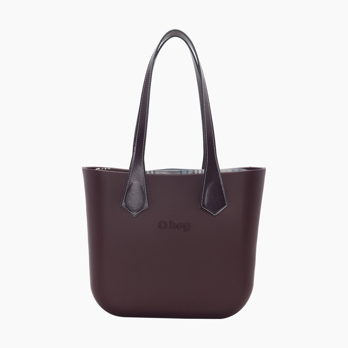 O bag mini con asa larga en punta y bolsa de tejido escocés oscuro - O bag Official Website