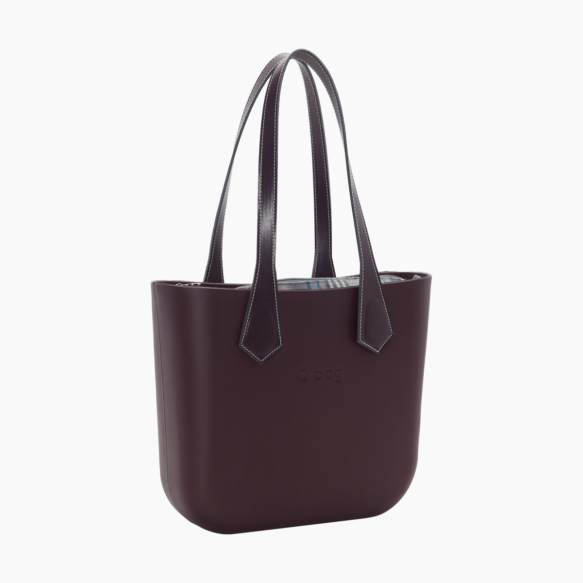 O bag mini con asa larga en punta y bolsa de tejido escocés oscuro - O bag Official Website