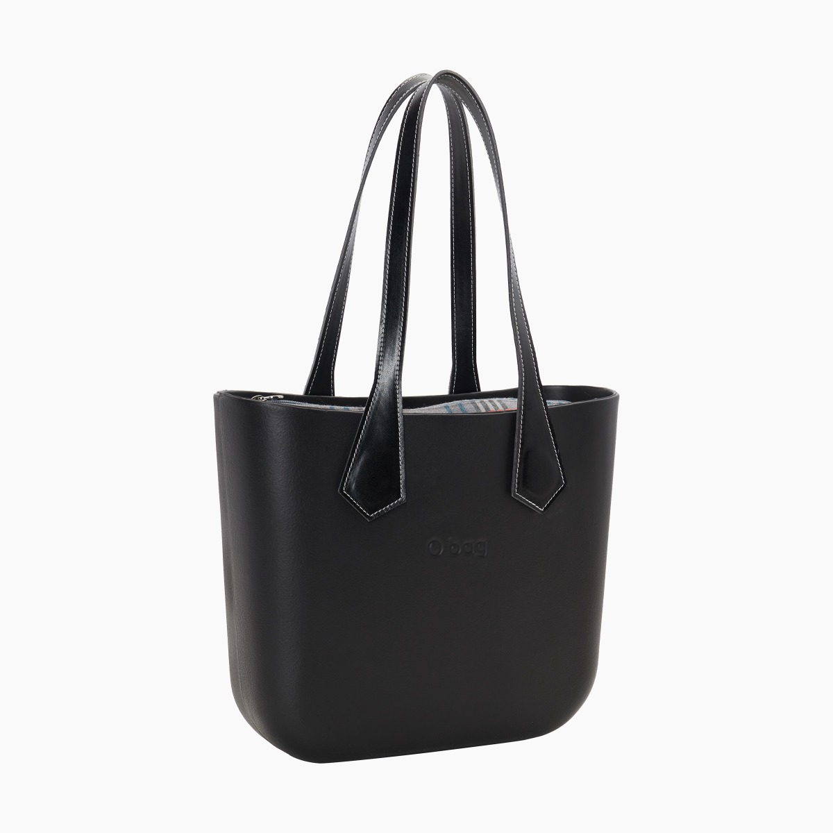 O bag mini con asa larga en punta y bolsa de tejido escocés oscuro - O bag Official Website