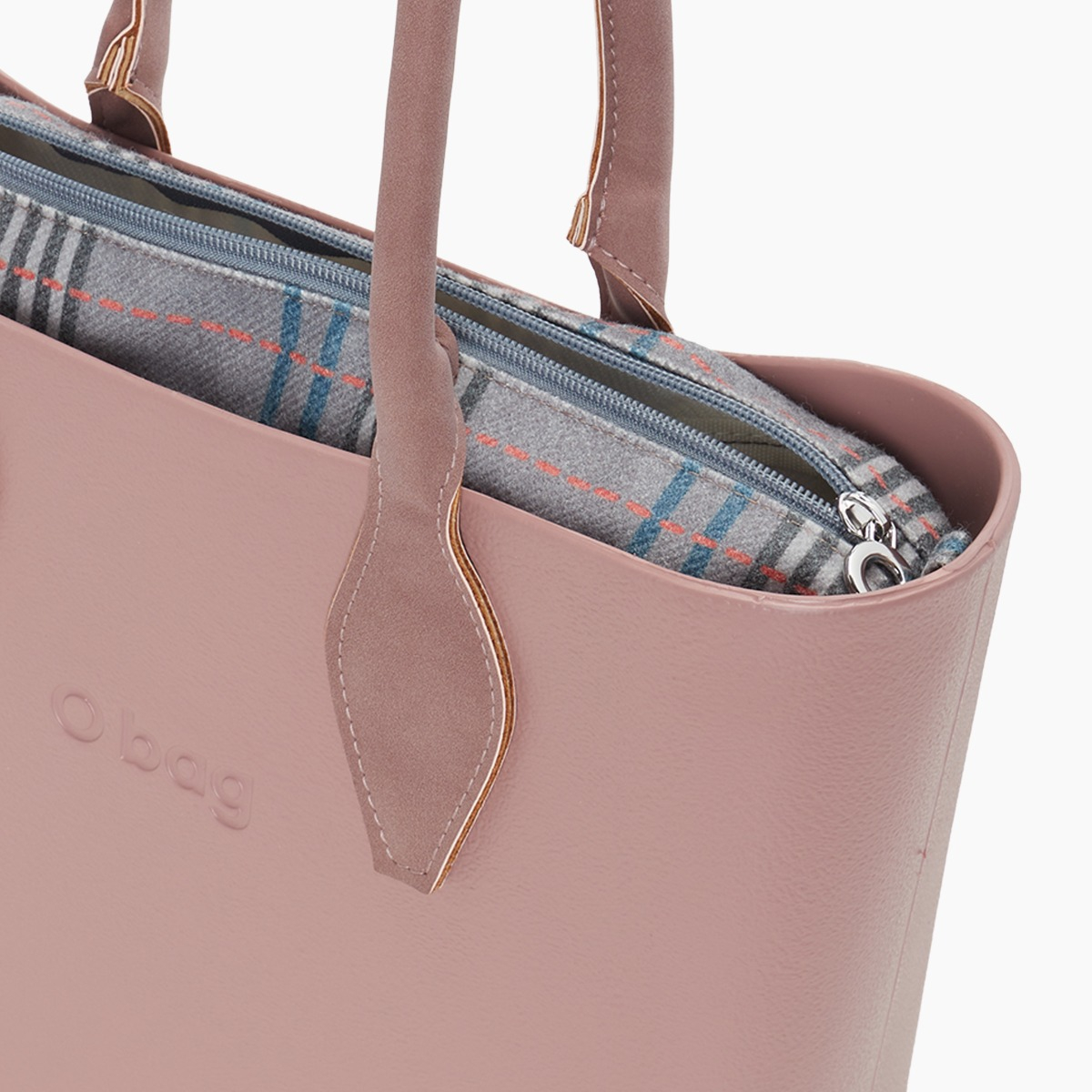 O bag mini con asa larga en rombo y bolsa de tejido escocés oscuro - O bag Official Website