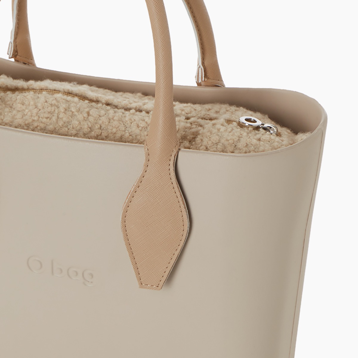 Borsa composta O bag mini manico corto rombo e sacca lana ricciolino sabbia - O bag Official Website