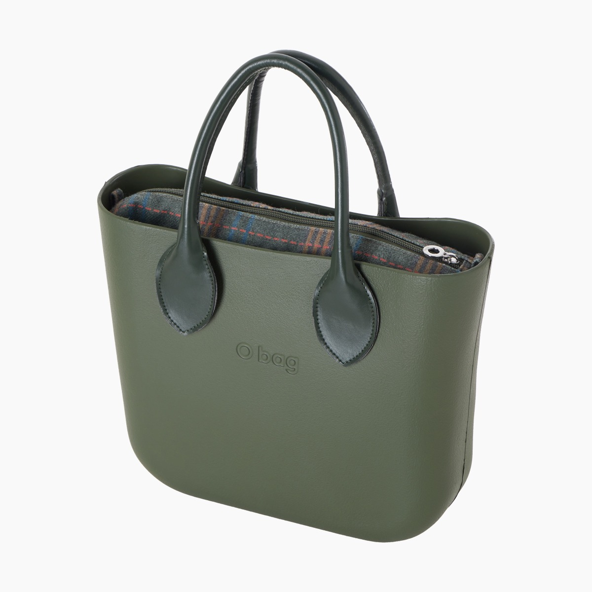 O bag mini con asa corta en forma de corazón y bolsa de tejido escocés - O bag Official Website