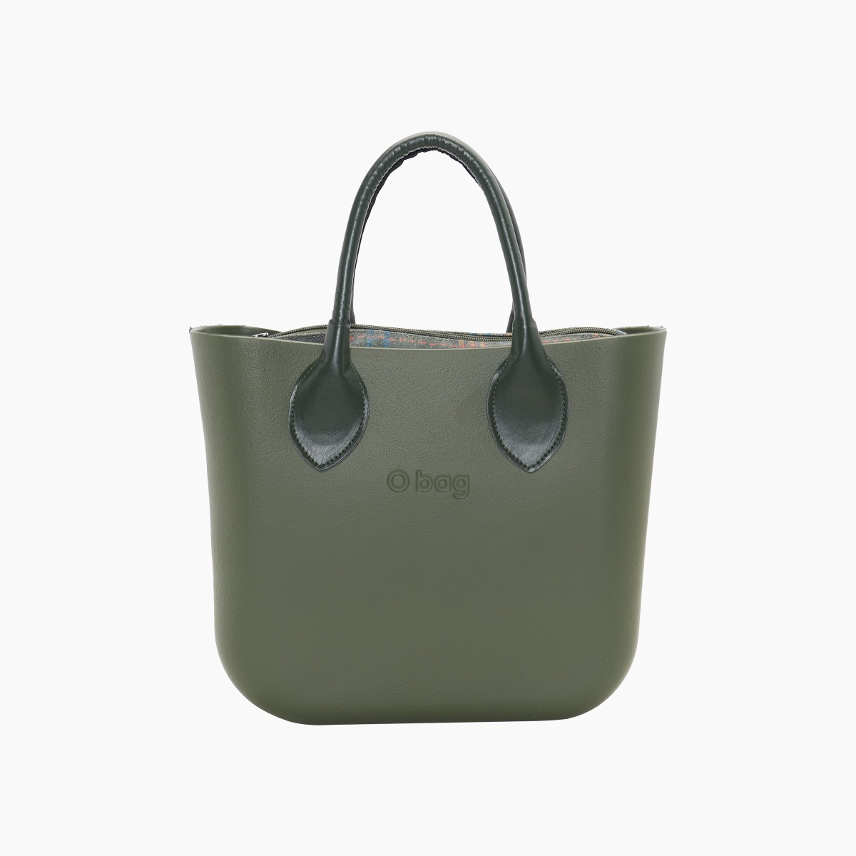 O bag mini con asa corta en forma de corazón y bolsa de tejido escocés - O bag Official Website