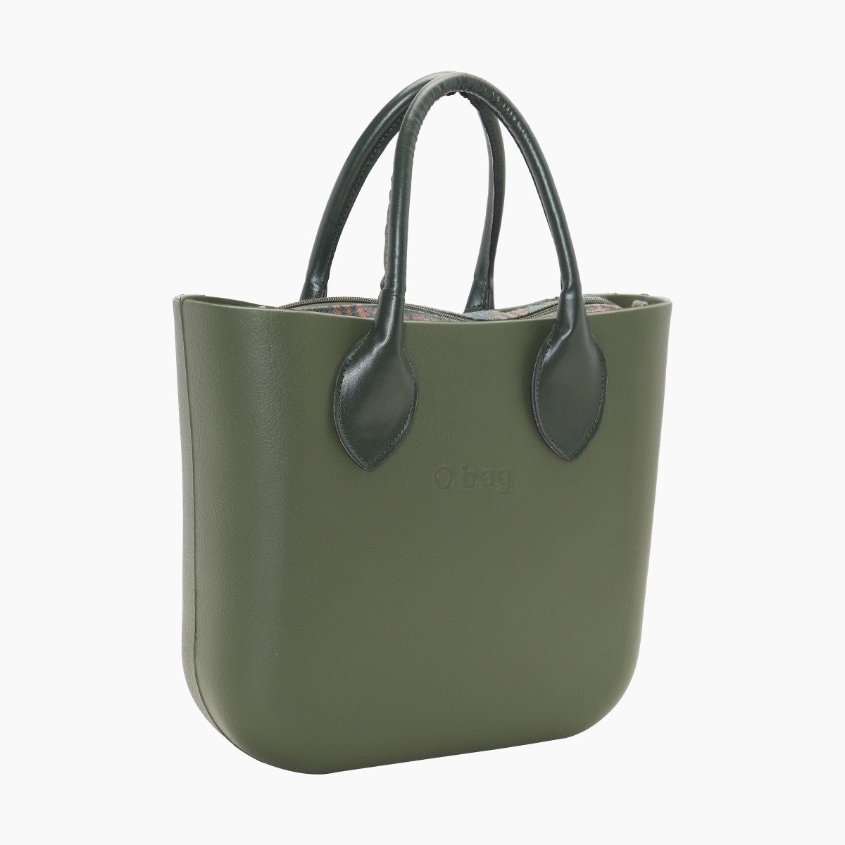 O bag mini con asa corta en forma de corazón y bolsa de tejido escocés - O bag Official Website