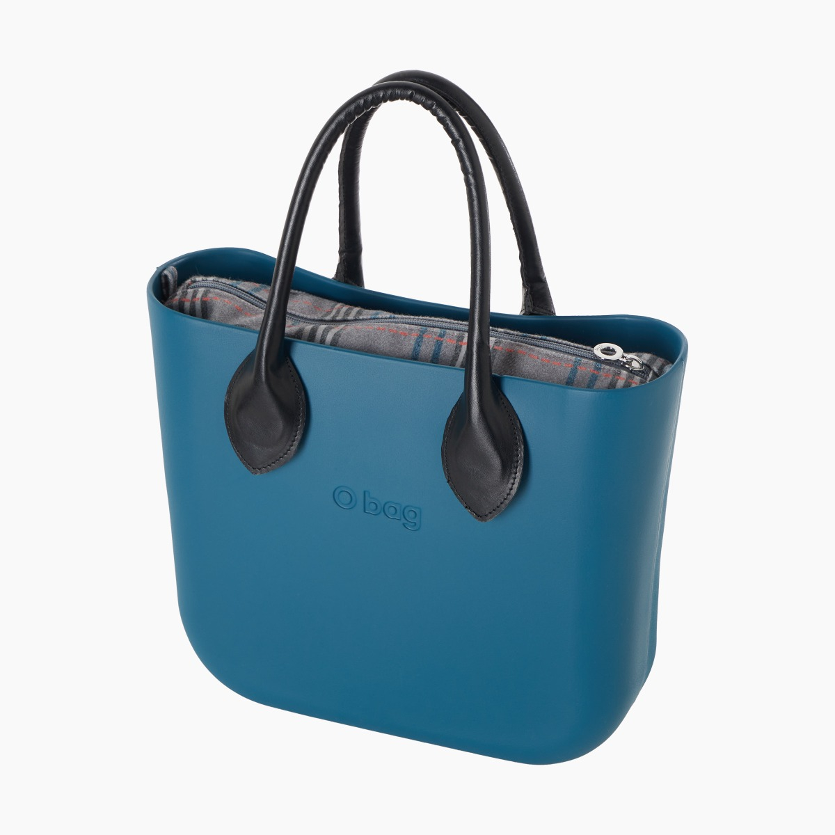 O bag mini con asa corta en forma de corazón y bolsa de tejido escocés oscuro - O bag Official Website