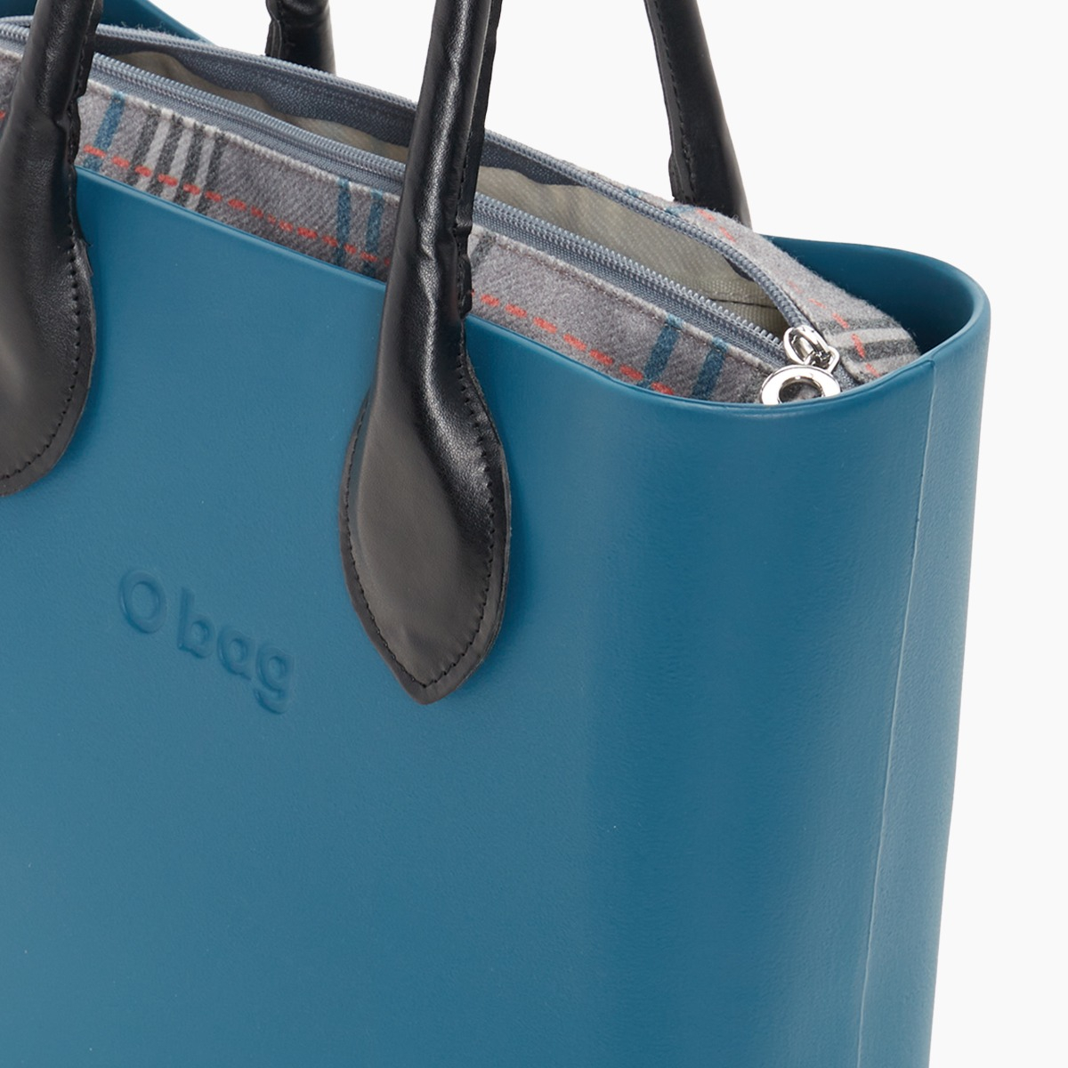 O bag mini con asa corta en forma de corazón y bolsa de tejido escocés oscuro - O bag Official Website