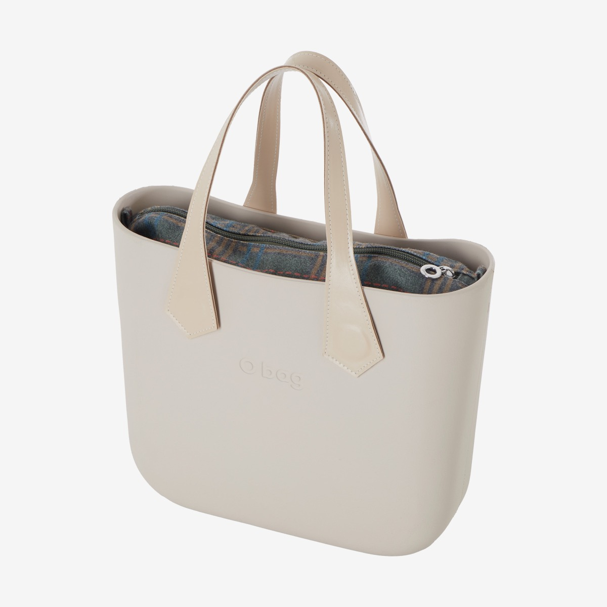 O bag mini con asa corta en punta y bolsa de tejido escocés - O bag Official Website