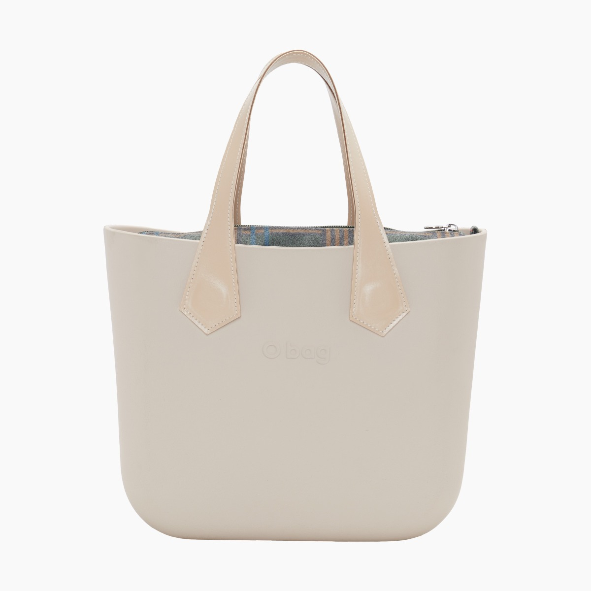 O bag mini con asa corta en punta y bolsa de tejido escocés - O bag Official Website