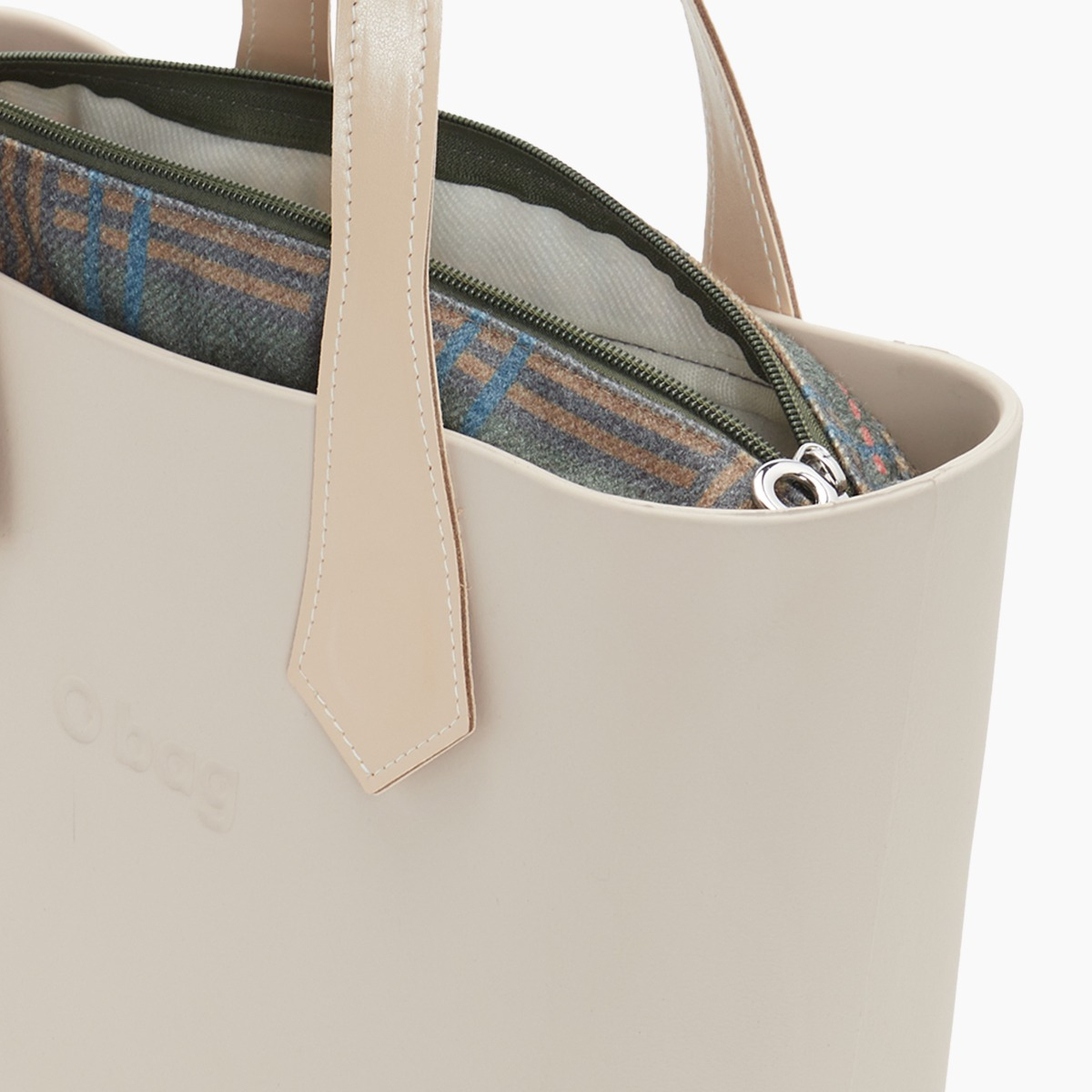 O bag mini con asa corta en punta y bolsa de tejido escocés - O bag Official Website
