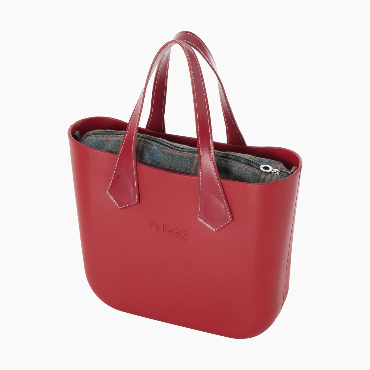 O bag mini con asa corta en punta y bolsa de tejido escocés - O bag Official Website