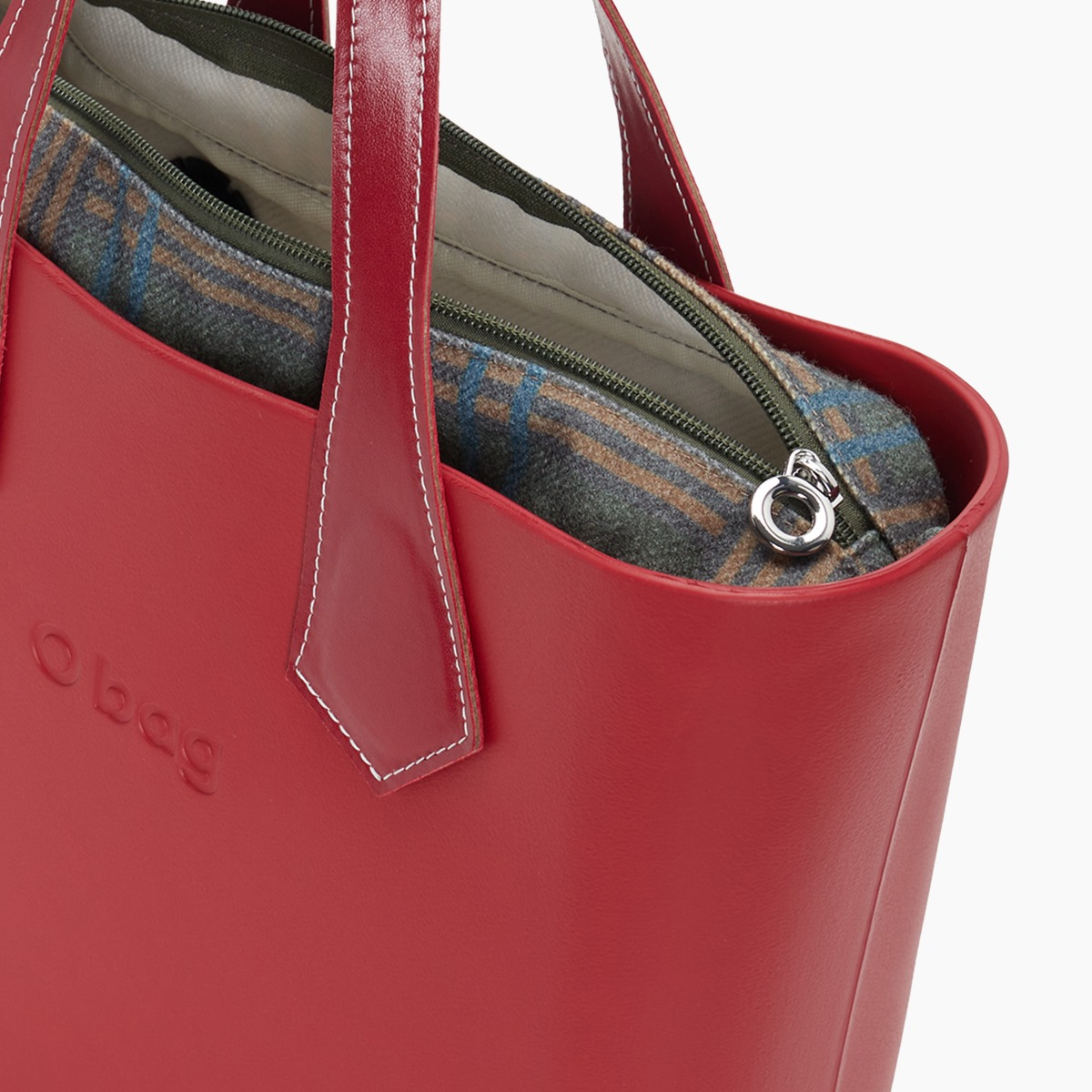 O bag mini con asa corta en punta y bolsa de tejido escocés - O bag Official Website