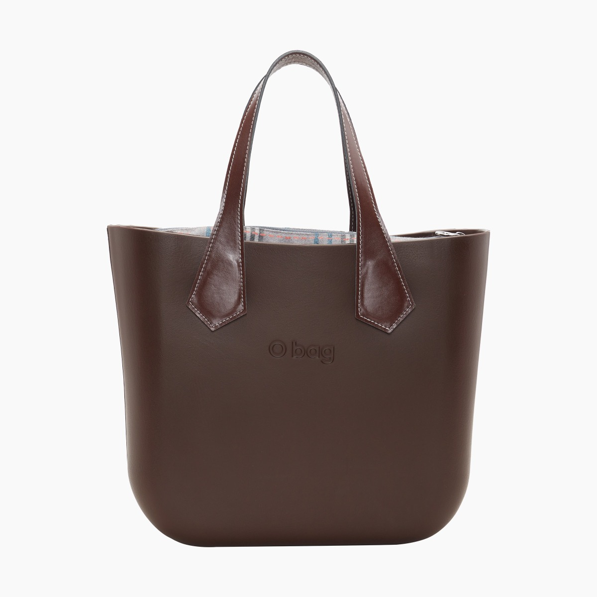 O bag mini con asa corta en punta y bolsa de tejido escocés oscuro - O bag Official Website