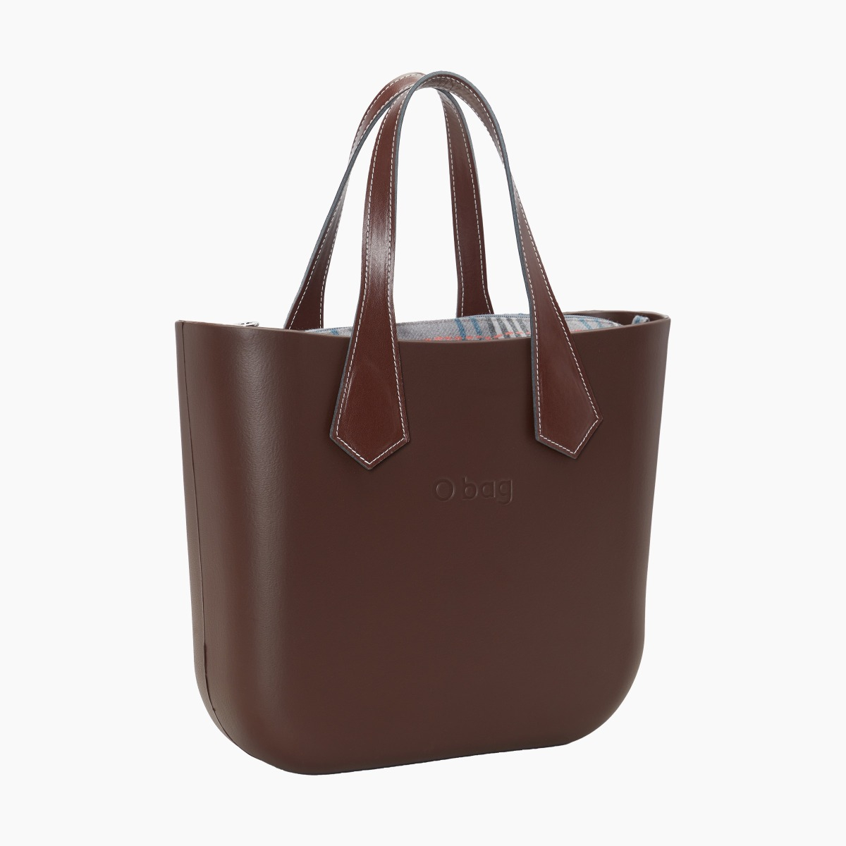 O bag mini con asa corta en punta y bolsa de tejido escocés oscuro - O bag Official Website