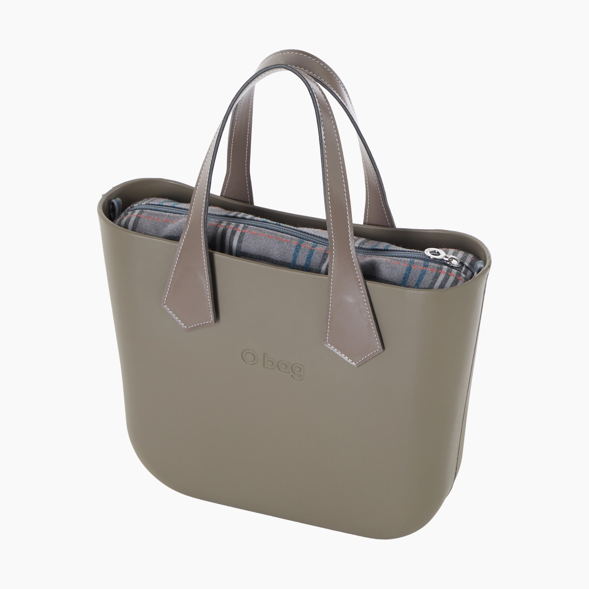 O bag mini con asa corta en punta y bolsa de tejido escocés oscuro - O bag Official Website