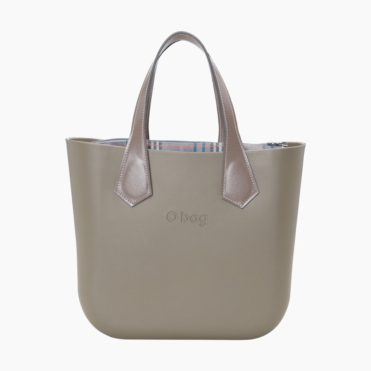 O bag mini con asa corta en punta y bolsa de tejido escocés oscuro - O bag Official Website