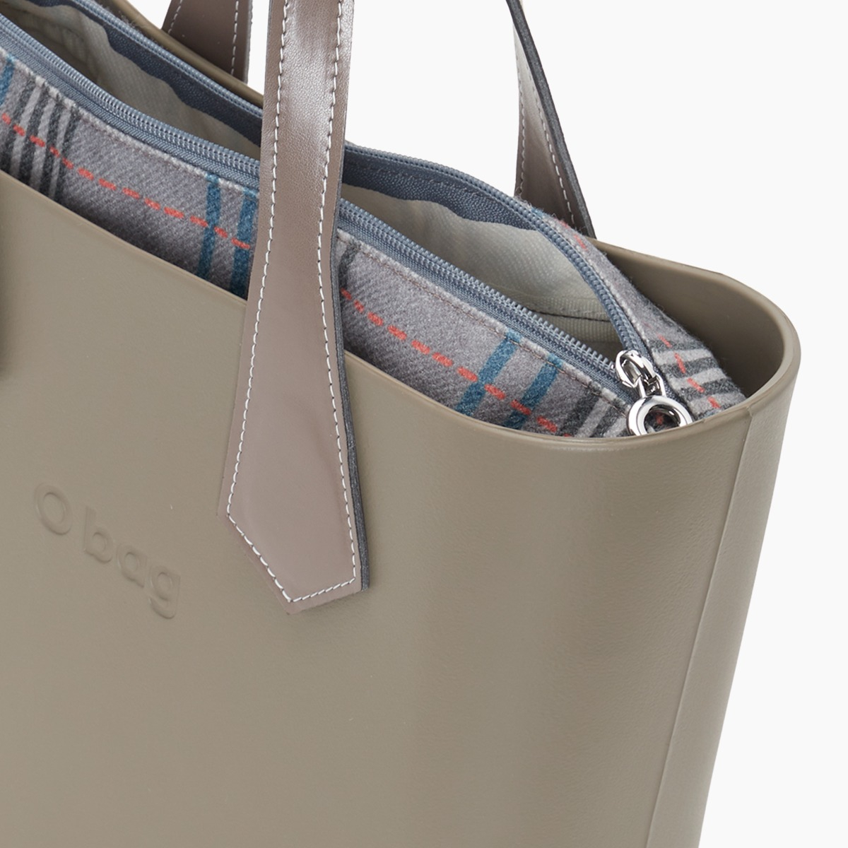 O bag mini con asa corta en punta y bolsa de tejido escocés oscuro - O bag Official Website
