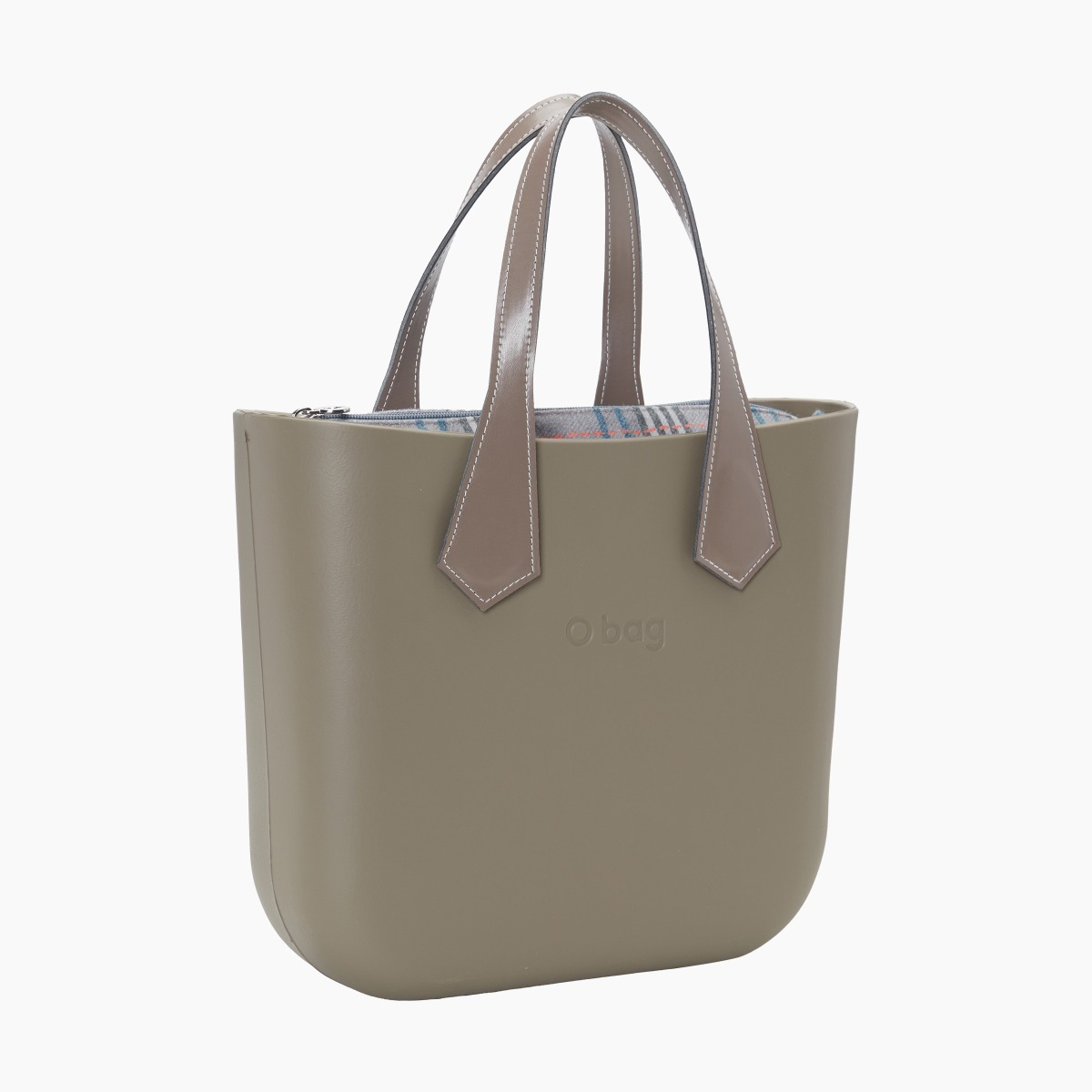 O bag mini con asa corta en punta y bolsa de tejido escocés oscuro - O bag Official Website